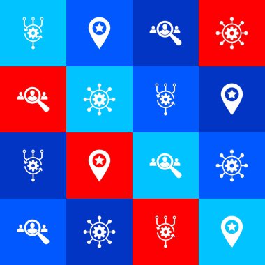 Algoritma, yıldızlı konum, arama görevlileri ve proje yönetim simgesi için büyüteç ayarla. Vektör