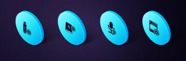 Isometric fırın ayarlarını, mikrofonu, güç bankasını ve USB flash disk simgesini ayarla. Vektör