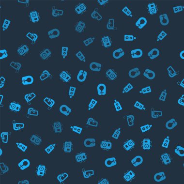 Fotoğraf makinesini dalgıç, gösterge ölçeği, can yeleği ve şnorkelli dalış maskesi için ayarlayın. Vektör