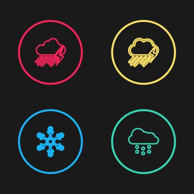 Çizgiyi Kar Tanesi, Bulut 'u karla, yağmurla, yıldırımla ve ikonla çiz. Vektör