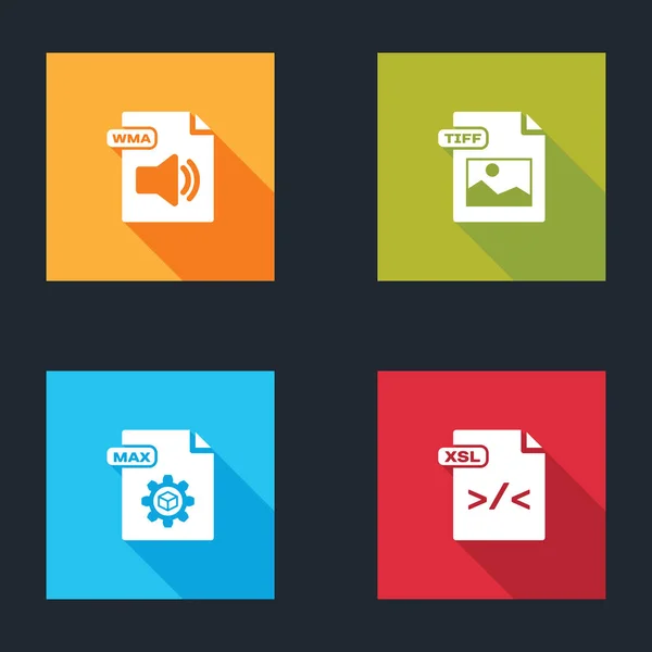 Set WMA file document, TIFF, MAX and XSL icon. Vector — Stockový vektor