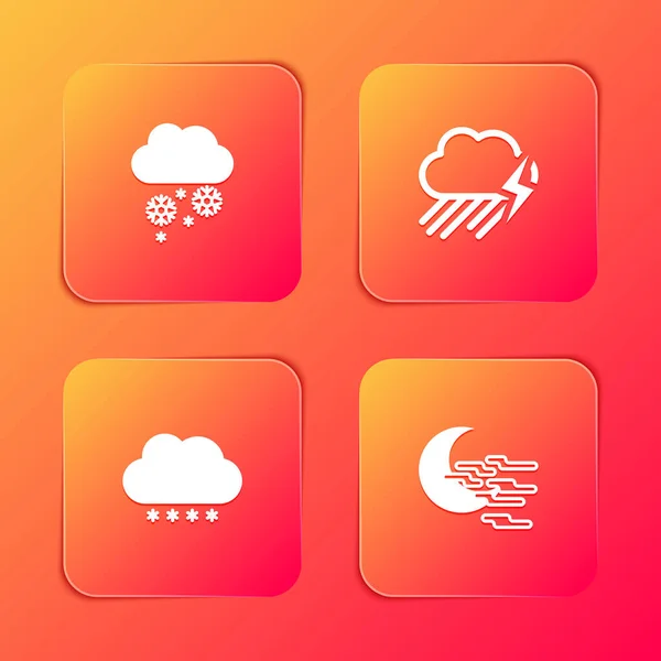 Set Cloud with snow, rain and lightning, and Fog moon icon. Vector — Stock Vector