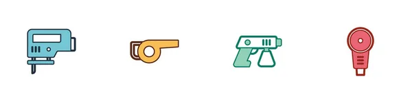 Set Electric jigsaw, Leaf garden blower, Paint spray gun and Angle grinder icon. Vector — ストックベクタ