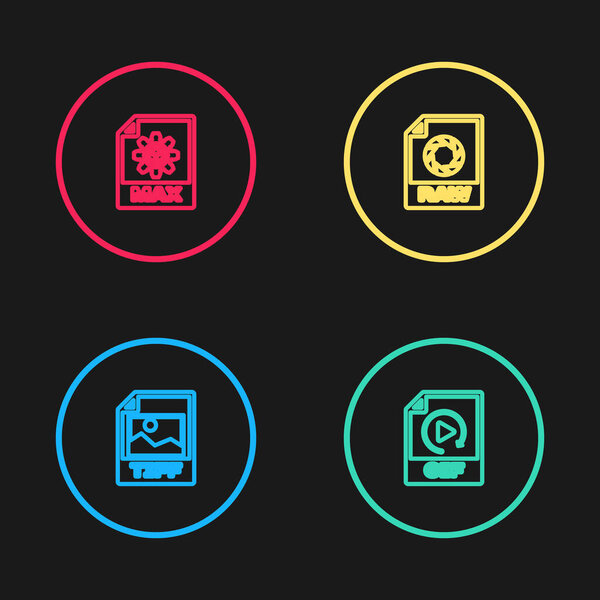 Set line TIFF file document, GIF, RAW and MAX icon. Vector