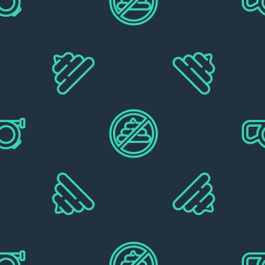 Set line No shit, Shit and Retractable cord leash on seamless pattern. Vector