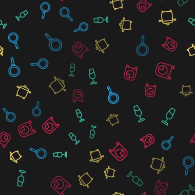 Hattı, tavayı, şarap bardağını, tencereyi ve mutfak zamanlayıcısını kusursuz şekilde ayarla. Vektör