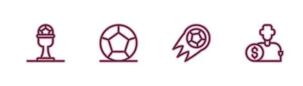 Set line Award cup and football ball, Soccer, and Buy player icon. Vector — стоковый вектор