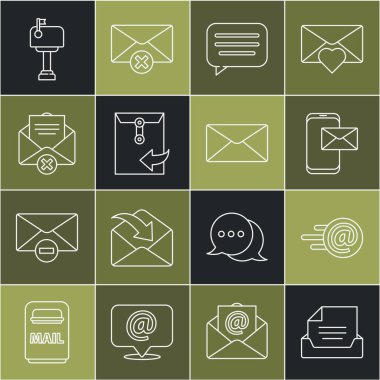 Satır Çekmecesi 'ni belge, e- posta ve e-posta, mobil zarf, konuşma balonu sohbeti, Zarf, Silme, Kutu ve simge ile ayarla. Vektör