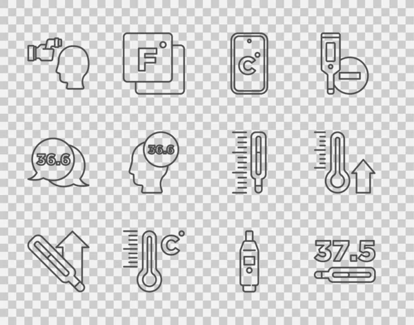 Set line Medical thermometer, Celsius, Meteorology, Checking body temperature, Digital and icon. Vector — Stockvektor