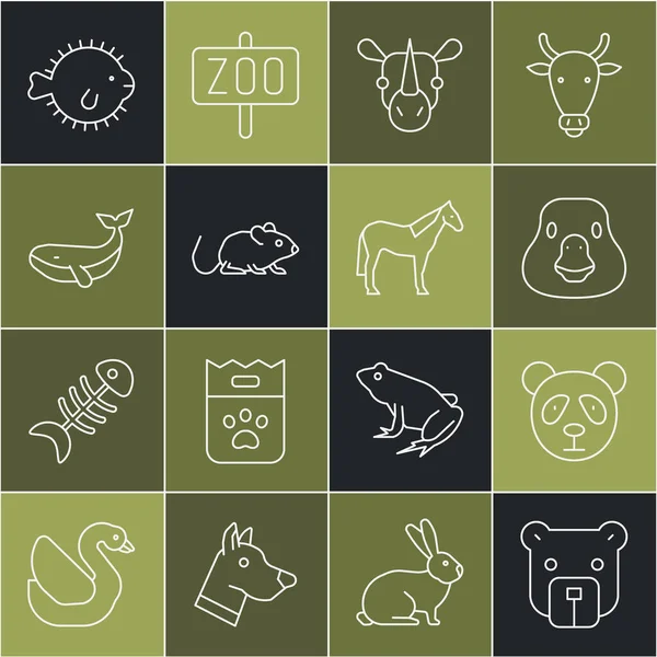 Set line Bear head, Cute panda face, Goose bird, Rhinoceros, Rat, Whale, Puffer fish and Horse icon. Vector — Stock Vector