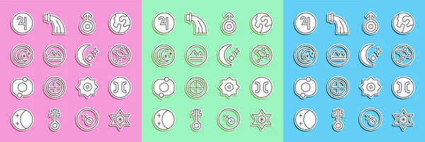 Set line Falling star, Pisces zodiac, Great Bear constellation, Symbol Uranus, Earth element, Moon and stars, Jupiter and icon. Vector — 스톡 벡터