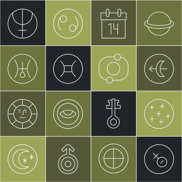 Set line Venus symbol, Full moon, Sagittarius zodiac, Calendar, Gemini, Symbol Uranus, Neptune planet and Solar system icon. Vector — Stock Vector