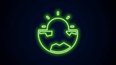 Parlayan neon hattı Dünya 'nın çekirdek kabuk simgesi siyah arkaplanda izole edildi. 4K Video hareketli grafik canlandırması
