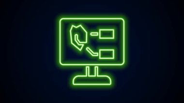 Parlayan neon hattı tarımsal toprak testi ve sonuç simgesi siyah arka planda izole edildi. Dijital toprak analizi. 4K Video hareketli grafik canlandırması