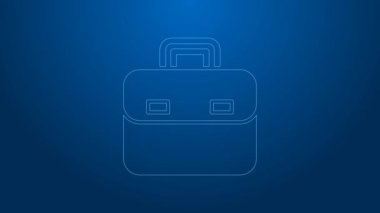 Beyaz çizgi evrak çantası simgesi mavi arkaplanda izole edildi. İş ilanı. İş portföyü. 4K Video hareketli grafik canlandırması
