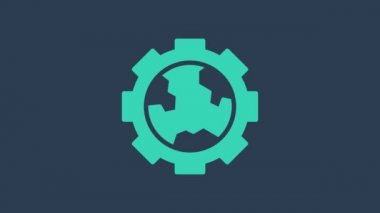 Dünya 'nın Turkuaz Küresi ve mavi arka planda izole edilmiş dişli ya da dişli simgesi. Parametreler ayarlanıyor. Global Seçenekler. 4K Video hareketli grafik canlandırması