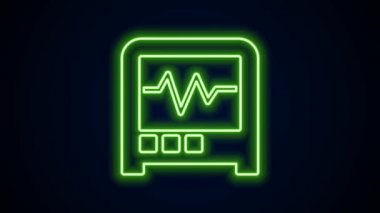 Parlayan neon hattı sismograf simgesi siyah arkaplanda izole edildi. Deprem analog sismografı. 4K Video hareketli grafik canlandırması