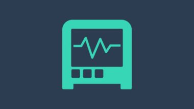 Mavi arkaplanda turkuaz sismograf simgesi izole edildi. Deprem analog sismografı. 4K Video hareketli grafik canlandırması