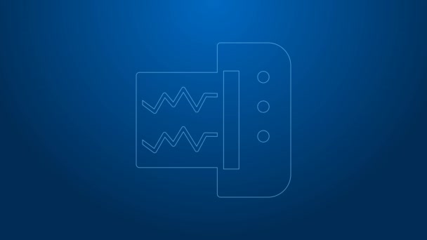 White line Seismograph icon isolated on blue background. Earthquake analog seismograph. 4K Video motion graphic animation — Wideo stockowe