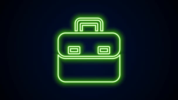 Glödande neon linje Portfölj ikon isolerad på svart bakgrund. Affärs fall tecken. Affärsportfölj. 4K Video motion grafisk animation — Stockvideo