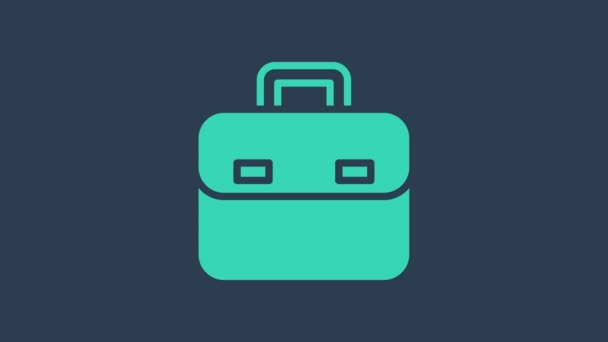 Иконка бирюзового портфеля выделена на синем фоне. Деловой знак. Бизнес портфолио Видеографическая анимация 4K — стоковое видео