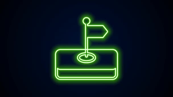 Gloeiende neon lijn Vlag pictogram geïsoleerd op zwarte achtergrond. Locatiemarkering symbool. 4K Video motion grafische animatie — Stockvideo