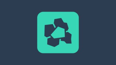 Turkuaz altın külçe simgesi mavi arkaplanda izole edildi. Mineral kaya. 4K Video hareketli grafik canlandırması