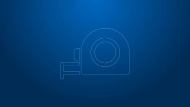 Beyaz çizgi rulet inşaat ikonu mavi arka planda izole edildi. Mezura ölçüm sembolü. 4K Video hareketli grafik canlandırması