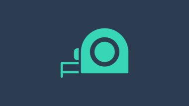 Turkuaz Rulet inşaat ikonu mavi arka planda izole edildi. Mezura ölçüm sembolü. 4K Video hareketli grafik canlandırması