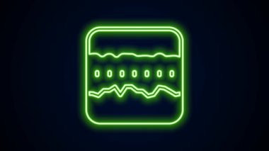 Parlayan neon hattı toprak katmanları simgesi siyah arkaplanda izole edildi. 4K Video hareketli grafik canlandırması