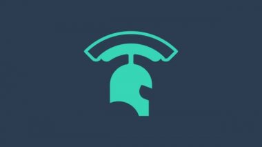 Turkuaz Roma ordu miğferi ikonu mavi arka planda izole edildi. 4K Video hareketli grafik canlandırması