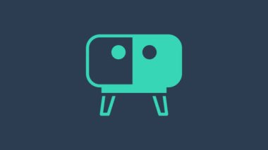 Turkuaz televizyon masası simgesi mavi arkaplanda izole edildi. 4K Video hareketli grafik canlandırması