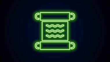 Parlayan neon çizgisi Antik papirüs parşömeni simgesi siyah arkaplanda izole edildi. Parşömen kağıdı. Eski Mısır sembolü. 4K Video hareketli grafik canlandırması