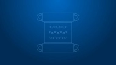 Beyaz çizgi Antik papirüs kaydırma simgesi mavi arkaplanda izole edildi. Parşömen kağıdı. Eski Mısır sembolü. 4K Video hareketli grafik canlandırması