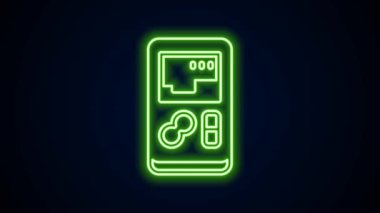 Parlayan neon hattı taşınabilir oyun konsolu simgesi siyah arkaplanda izole edildi. El bilgisayarı oyun konsolu. 4K Video hareketli grafik canlandırması