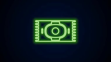 Parlayan neon çizgi klasik halı simgesi siyah arkaplanda izole edildi. 4K Video hareketli grafik canlandırması
