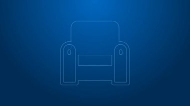 Mavi arka planda beyaz çizgi Kol Koltuğu simgesi izole edildi. 4K Video hareketli grafik canlandırması