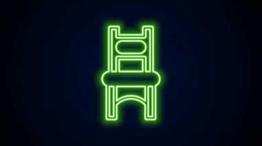 Parlayan neon çizgili sandalye simgesi siyah arkaplanda izole edildi. 4K Video hareketli grafik canlandırması
