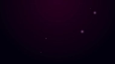 Parlayan neon çizgisi, siyah arka planda izole edilmiş gümüş kaşık ikonu. Mutfak aletleri. Çatal bıçak seti. 4K Video hareketli grafik canlandırması