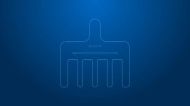 Beyaz çizgi saç fırçası ikonu mavi arkaplanda izole edildi. Taraklı saç işareti. Berber sembolü. 4K Video hareketli grafik canlandırması