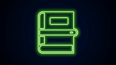 Parlayan neon çizgi Kitap simgesi siyah arkaplanda izole edildi. 4K Video hareketli grafik canlandırması