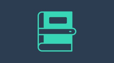 Turkuaz Kitap simgesi mavi arkaplanda izole edildi. 4K Video hareketli grafik canlandırması