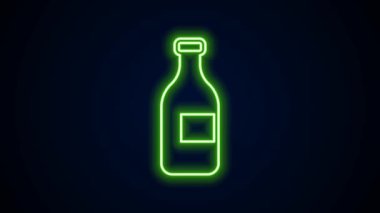 Parlayan neon hattı. Siyah arka planda izole edilmiş şarap ikonu. 4K Video hareketli grafik canlandırması