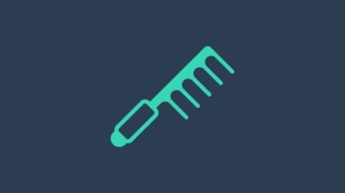 Turkuaz saç fırçası simgesi mavi arkaplanda izole edildi. Taraklı saç işareti. Berber sembolü. 4K Video hareketli grafik canlandırması