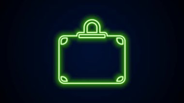 Parlayan neon hattı seyahat simgesi bavulu siyah arkaplanda izole edildi. Seyahat bagaj tabelası. Seyahat bagaj ikonu. 4K Video hareketli grafik canlandırması