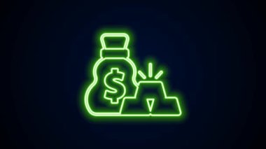 Parlayan neon çizgisi Altın Çubuk Çantası simgesi siyah arkaplanda izole edildi. Altın külçeli çuval. 4K Video hareketli grafik canlandırması