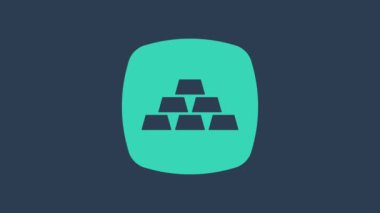 Turkuaz altın renkli simge mavi arkaplanda izole edildi. Bankacılık işi konsepti. 4K Video hareketli grafik canlandırması