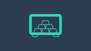 Mavi arka planda izole edilmiş altın külçeli turkuaz kasa. Bankada değerli metaller var. Metalik hazine. Güvenilir veri koruması. 4K Video hareketli grafik canlandırması