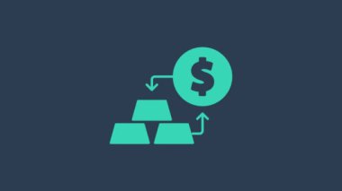 Turkuaz altın döviz ikonu mavi arka planda izole edildi. Para değiştirici. 4K Video hareketli grafik canlandırması