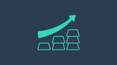 Turkuaz Finans Büyüme Grafiği oku ve mavi arka planda altın külçeleri simgesi var. Finansal başarı kavramı. Altın yatırım konsepti. 4K Video hareketli grafik canlandırması